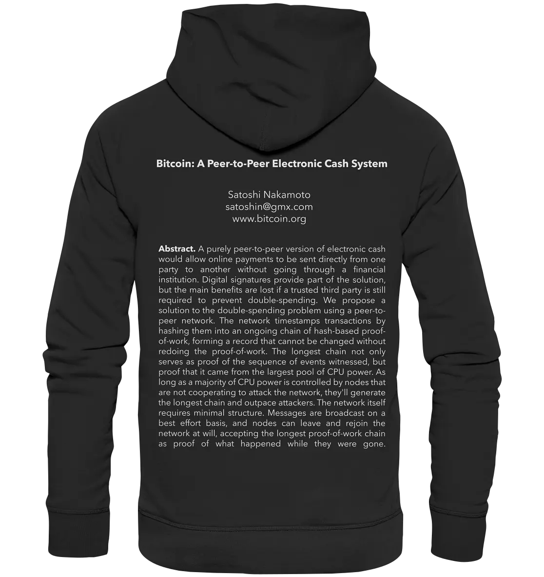 Satoshi-Whitepaper - Black Hoodie Back - Stylish Crypto Fashion