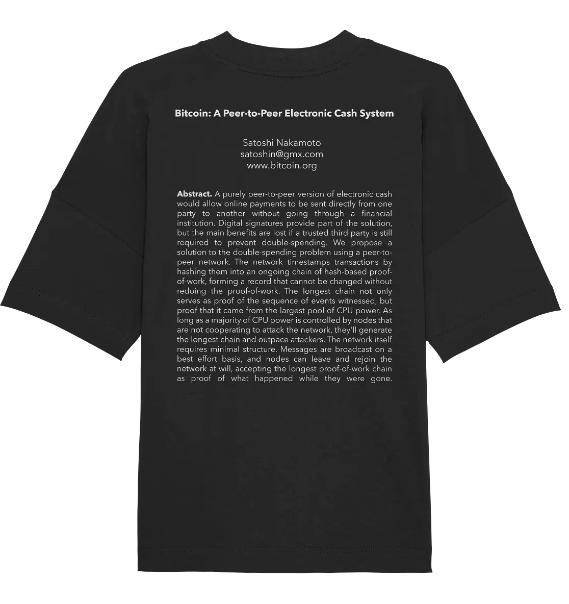 Satoshi-Whitepaper - Black Oversized T-Shirt Back - Stylish Crypto Fashion