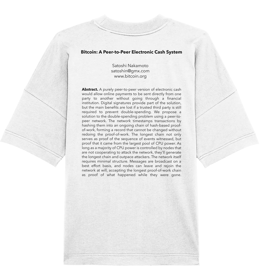 Satoshi-Whitepaper - White Oversized T-Shirt Back - Stylish Crypto Fashion
