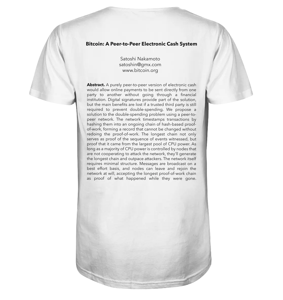 Satoshi-Whitepaper - White T-Shirt Back - Stylish Crypto Fashion