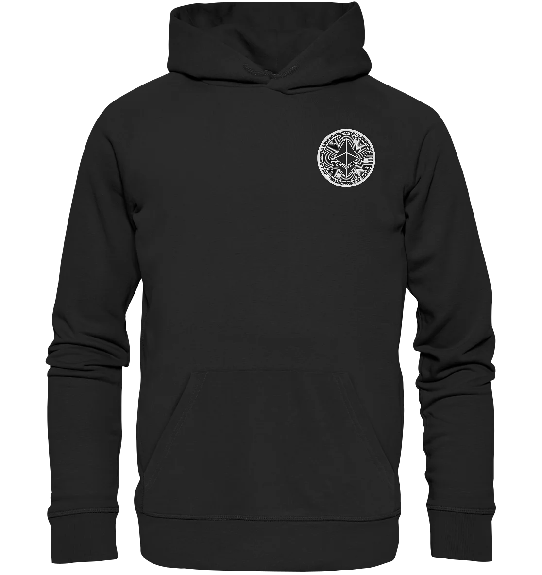 Bright Ethereum Logo Black Hoodie - Fashionable Crypto Clothing in Black