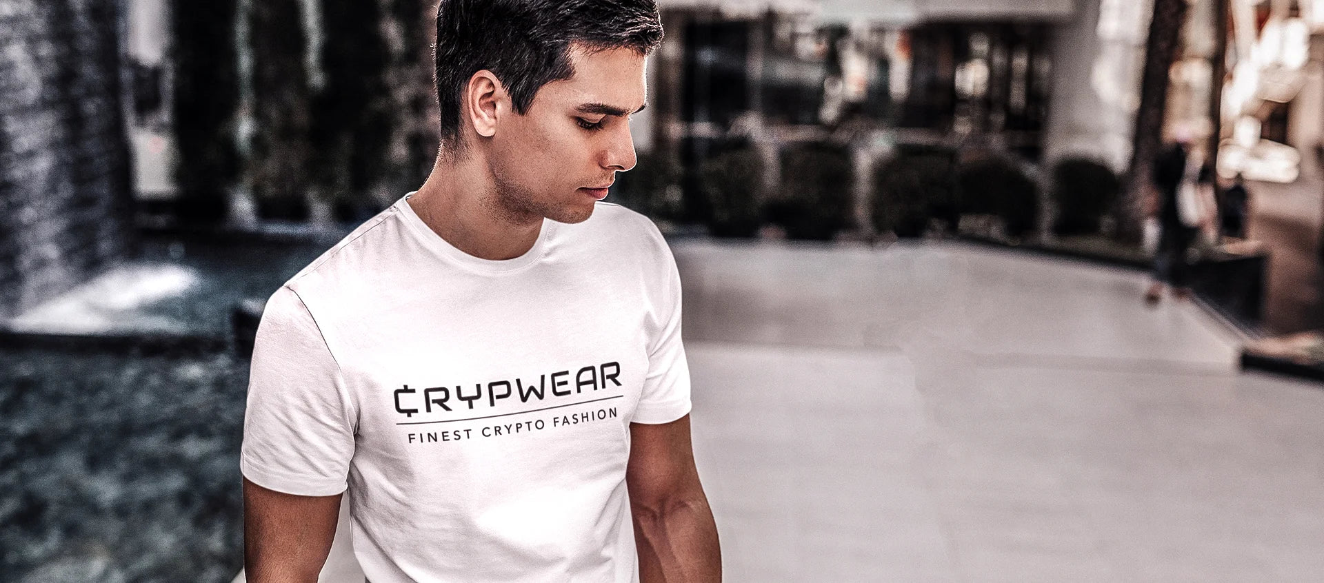 CrypWear Fashion Banner - Male model wearing CrypWear shirt