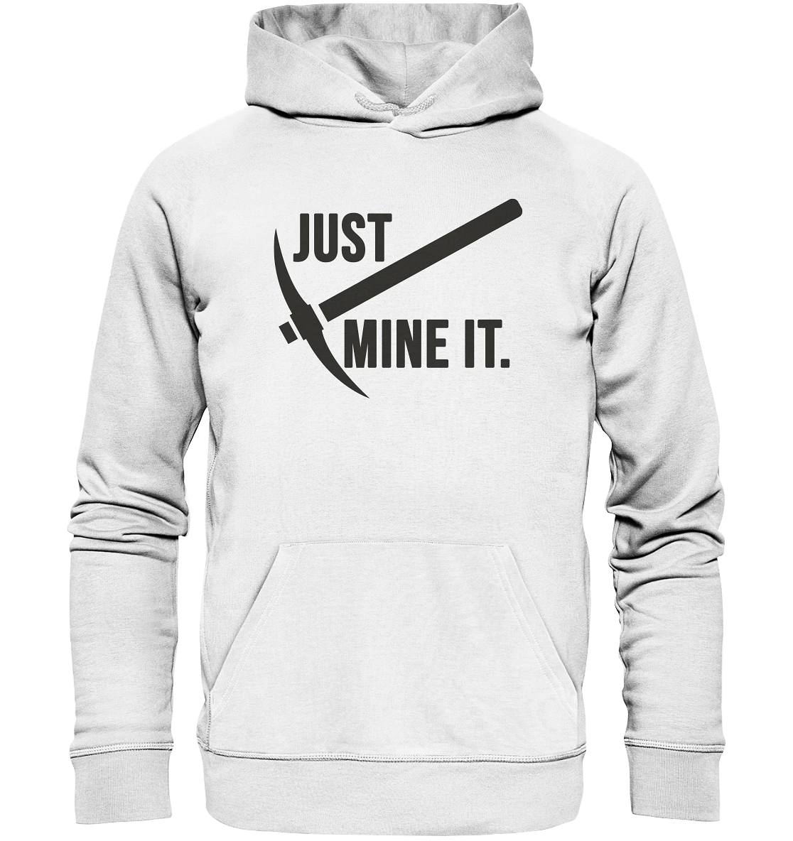 Mining Design - White Hoodie with pickaxe Logo/Slogan - Stylish Crypto Fashion