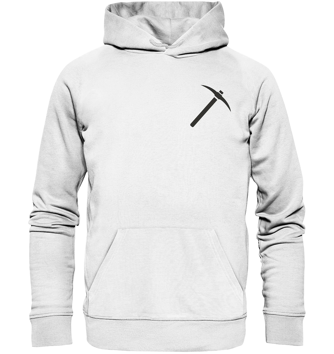Mining Design - White Hoodie with pickaxe Logo - Stylish Crypto Fashion