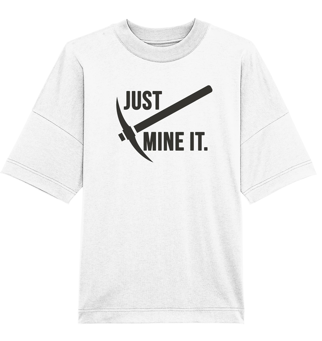 Mining Design - White oversized shirt with pickaxe Logo/Slogan - Stylish Crypto Fashion