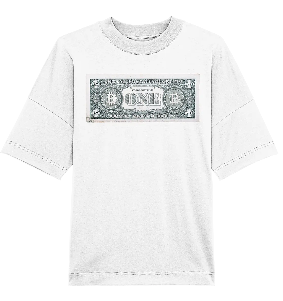 United Design - White Oversized T-Shirt with Bitcoin Logo - Fashionable Crypto Apparel