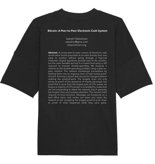 Satoshi-Whitepaper - Black Oversized T-Shirt Back - Stylish Crypto Fashion