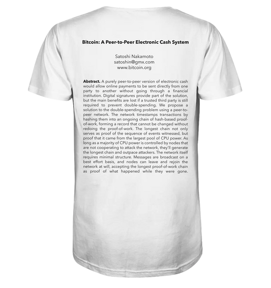 Satoshi-Whitepaper - White T-Shirt Back - Stylish Crypto Fashion