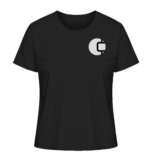 Bright CrypWear Badge Black Ladies T-Shirt - Minimalistic Crypto Fashion in Black