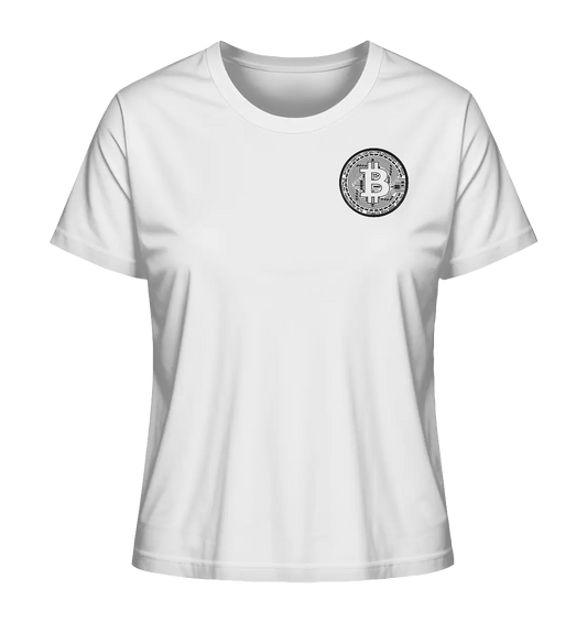 Shaded Bitcoin Logo White Ladies T-Shirt - Elegant Crypto Fashion in White