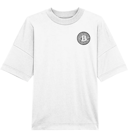 Shaded Bitcoin Logo White Oversized T-Shirt - Elegant Crypto Fashion in White