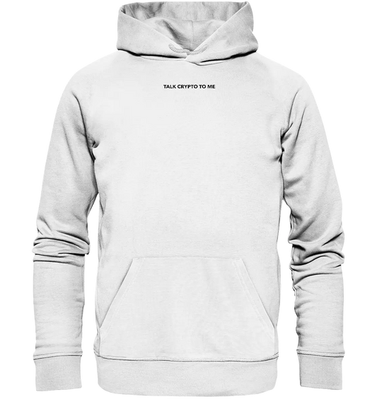 Shaded Talk Crypto to Me White Hoodie Front - Fashion-Forward Crypto Apparel in White