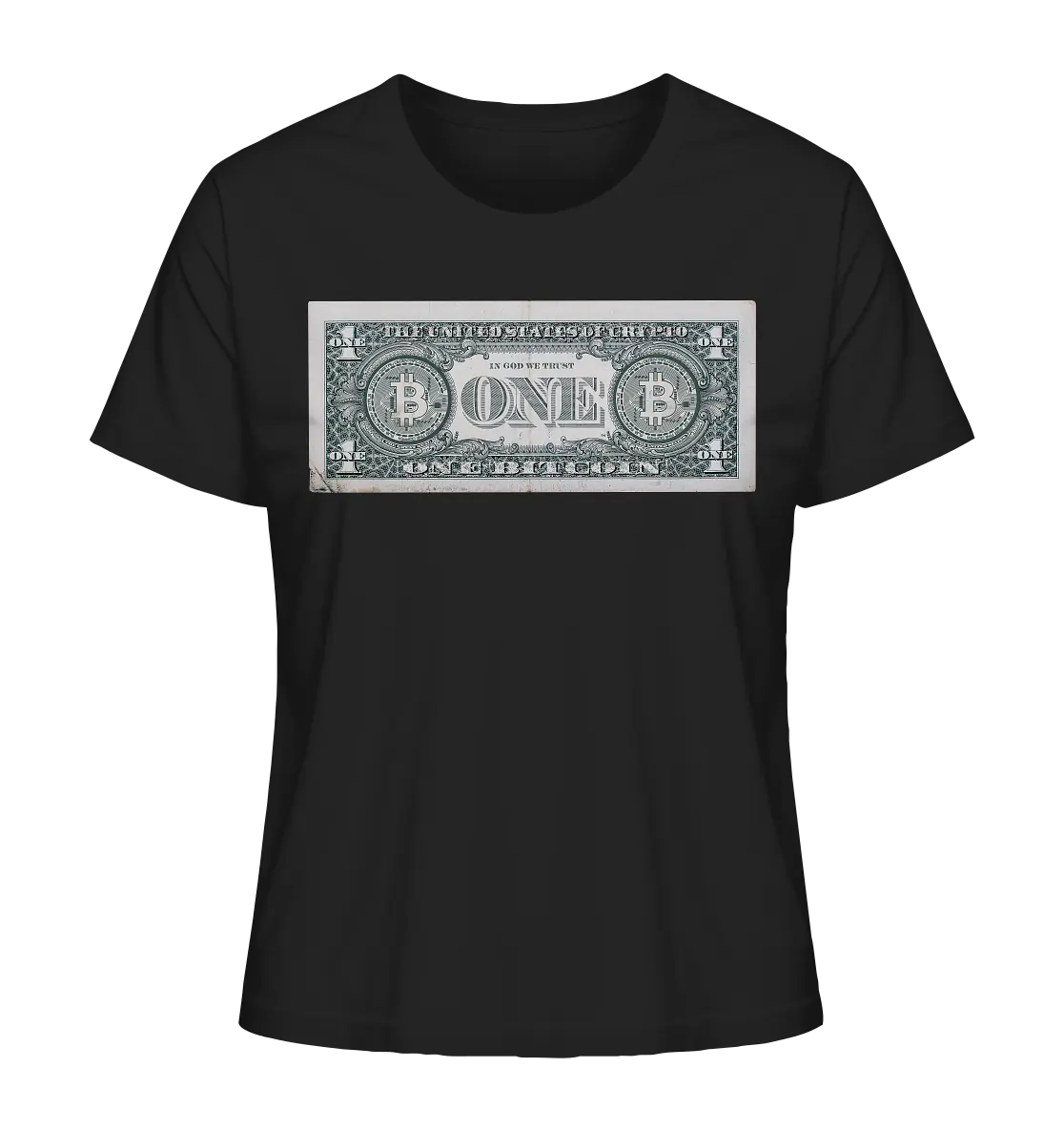 United Design - Black Ladies T-Shirt with Bitcoin Logo - Stylish Crypto Fashion